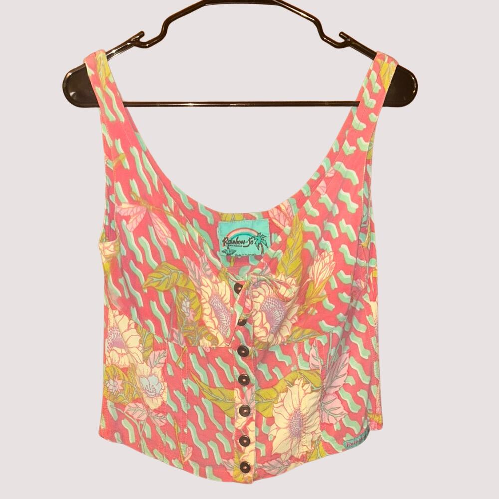 Floral Coral Button-Front Tank Top by Rainbow